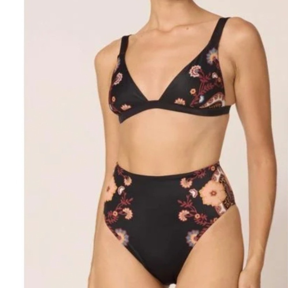 Cleobella Katina Kimber Bikini SET Dark Lagos Floral High Waist Black Medium NEW
